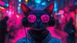 © No PEOPLe - cyberpunk cat with sunglasses and headphones in neon-lit cityscape