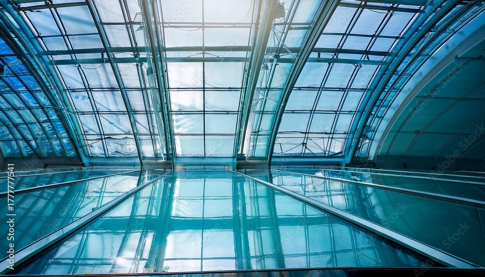 beautiful cerulean glass atrium background with natural skylight for ...