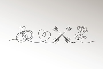 Naklejka na meble Love, Arrows, and Rose Line Art