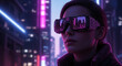 © Inspire Shots Hub - Close-up of person wearing futuristic glasses reflecting cityscape, showcasing technological advancement and the integration of digital reality