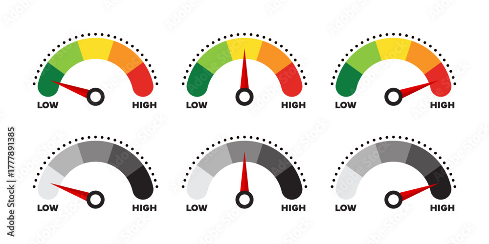Risk and Performance Indicator Gauges with Dotted Scale Stock Vector ...