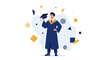 © Mahesa - Graduation Illustration Featuring Student in Academic Regalia Celebrating With Geometric Shapes