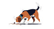 © John - A playful and curious dog with a blue collar, possibly a beagle, is intently sniffing the ground.