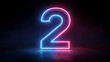 © Trendy Graphics - Glowing neon number 2 in blue and pink light against a dark, textured background with reflections on the wet floor, symbolizing digital art and modern design
