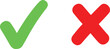 © Risat Designer - Hand drawn green check mark and red cross symbol isolated on a white background representing a choice between correct and incorrect options