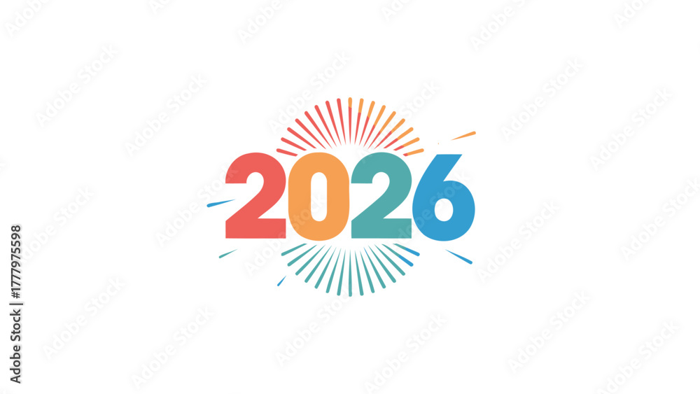Vibrant and colorful numbers of the year 2026 with radiating light ...