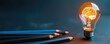 © Maryna - Illustration of glowing light bulb with brain symbol. Pencils beside. Study idea, education knowledge concept. Creative business concept. Learning brainstorming innovative ideas. Education tech,