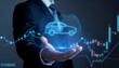 © photostockatinat - A professional presenting a futuristic car design within a digital sphere, integrated with financial data analysis. This image is a blend of technology, finance, and automotive