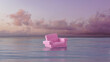© Marcos Osorio/Stocksy - Pink armchair floating calmly in the serene sea at sunset