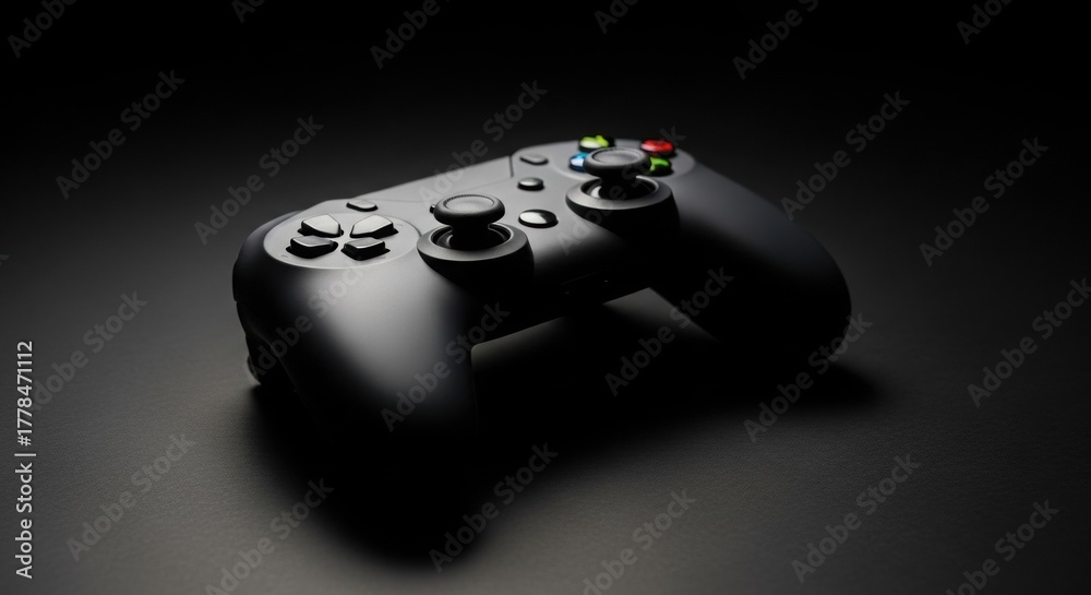 Stock-Foto „Modern black game controller on dark surface with soft ...