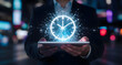 © Home Studio - Businessman Holding Tablet with Digital Clock Display