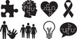 © ROUSHONARA - Black Silhouette Icons Puzzle Pieces Brain Heart Ribbon Family Lightbulb Speech Bubble jigsaw puzzle