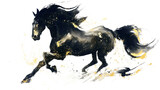 水墨画風の駆け巡るリアルめな馬_透過素材