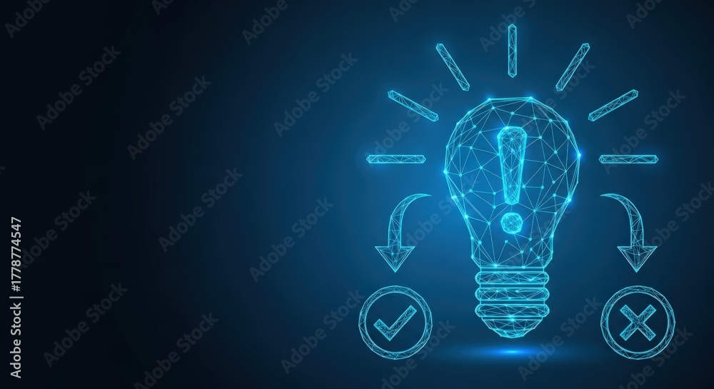 Digital lightbulb with checkmark and arrow symbolizing innovation and ...