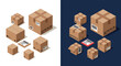 © Ophelia - Isometric cardboard boxes with barcodes on white and dark backgrounds