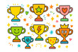 © Another - Trophy and award flat icon set. featuring star, heart, smiley, lightning, crown, and various trophy designs