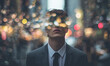© HISTOCK - Man in suit with city lights double exposure on face symbolizing anonymity