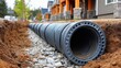 © nblxer - Installation of Drainage Pipes in a Residential Area Highlighting Construction Progress and Landscape Preparation