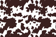 © Ketmut - Cow monochrome pattern background. Vector animal skin print, brown dalmatian spots on white. Natural spotted texture for textile, fabric, dairy farm decor, wrapping paper, backdrop, wallpaper, banner.