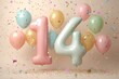 © Jee Pong - Colorful Balloons and Number 14 Decorate a Festive Celebration Scene