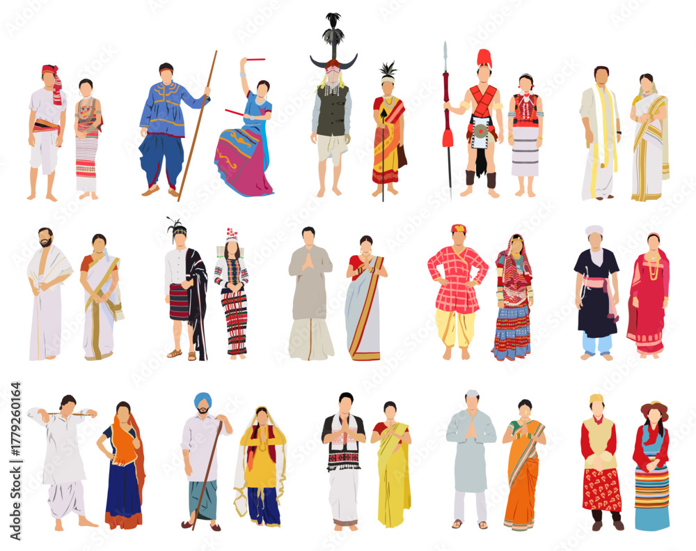 Couple of indian people wearing traditional attire vector illustration ...