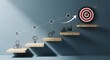 © Technology - Staircase to success with target board, business growth and achievement
