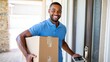 © Aliaksandr Barouski - Smiling man delivering a package to a front door, showcasing convenience