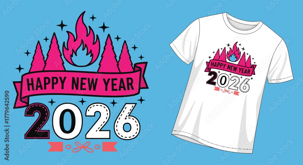 Happy New Year 2026 Design with Festive Elements and a T-shirt Mockup ...
