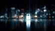 © stock - Glowing digital padlock hovers over a dark abstract data surface.