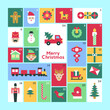 © lukpedclub - Bright Color Advent Calendar with Merry Christmas Icons Santa Train Elf Tree Gifts Winter Flat