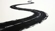 © Viktor - Abstract long winding curvy road, drawn with dynamic black ink brush stroke, extends creatively across clean white background. Minimalistic path with dashed lines visually illustrates life journey,