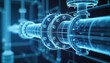 © Viktor - Digital blueprint shows complex industrial pipe system design for modern factory construction. Engineering plan for infrastructure, fluid transport. Abstract tech background with pipelines, valves,