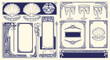 © SAI CREATIVE - A collection of vintage Art Nouveau decorative elements including frames, borders, and seashell motifs.