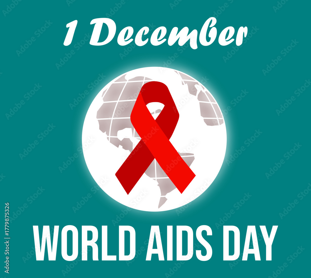 Bright World AIDS Day banner with a red ribbon on a world map Stock ...