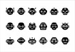 © John - Collection of futuristic robot head icons in a solid black glyph style. Set of android and cyborg faces for AI design projects