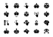 © John - Virtual reality technology glyph icons set. Collection of black silhouette symbols for VR headsets, augmented reality, and interactive gesture controls