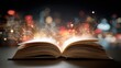 © andyaziz6 - An open book with glowing pages emitting light against a blurred cityscape at night, creating a magical and mysterious atmosphere.