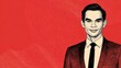 © Sorat - Young man in formal suit with confident expression against a vibrant red abstract background