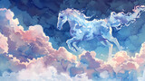 horse made of clouds watercolor illustration