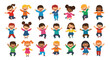 © Jamshadul - Diverse group of happy, energetic children jumping and celebrating with arms raised