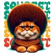 © Eunyoung - Playful Cute Cat with Big Fluffy Afro Hairstyle Bright Colorful Background Cheerful Vibe