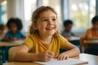 © ranga - Creative Elementary Student Girl Drawing in a Bright Classroom