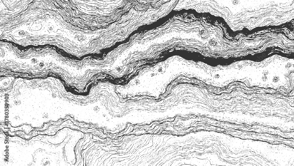 Black and white abstract topographic map lines with swirling patterns ...