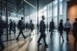 © SADEWA - Crowd of business people walking in office fast moving with blurry business