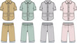 © Farzana - Set of children's sleepwear in four different colors, featuring short-sleeved shirts and elastic waist pants