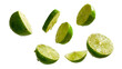 © MdAtiqur - Freshly cut green lime wedges floating isolated on transparent background