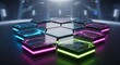 © kabir - A futuristic platform with glowing hexagonal tiles in a vibrant, hightech environment