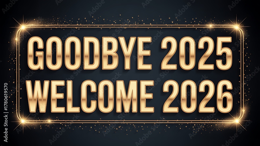 Goodbye 2025 Welcome 2026 Celebration with Golden Text Effect Design ...