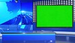© Gethuk_Studio - Modern TV News Studio Set with Green Screen Display and Blue Lit Podium