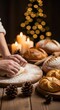 © vadosloginov - Baking fresh bread at home during the holiday season with candles and festive decorations
